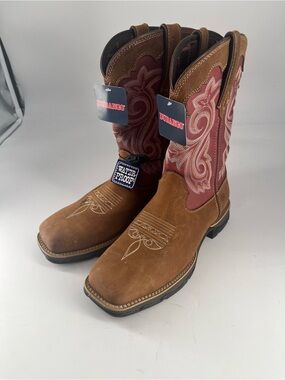 Durango Brown & Burgundy Embroidered Pull-On Western Boots